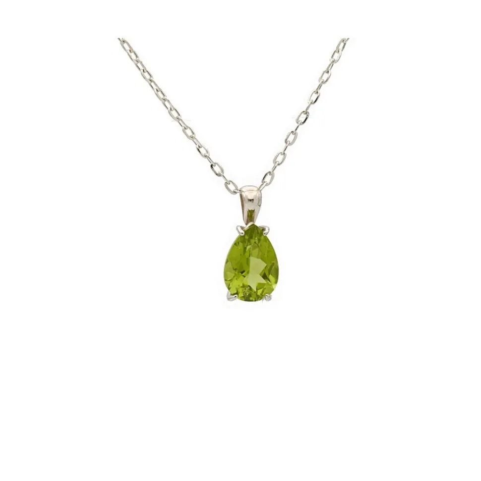 Colgante con cadena de oro blanco y peridoto - 0874