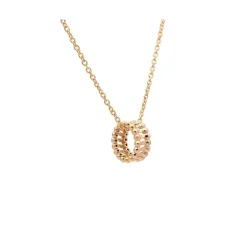 Colgante doble círculo de bolitas en oro rosa con cadena - 0985