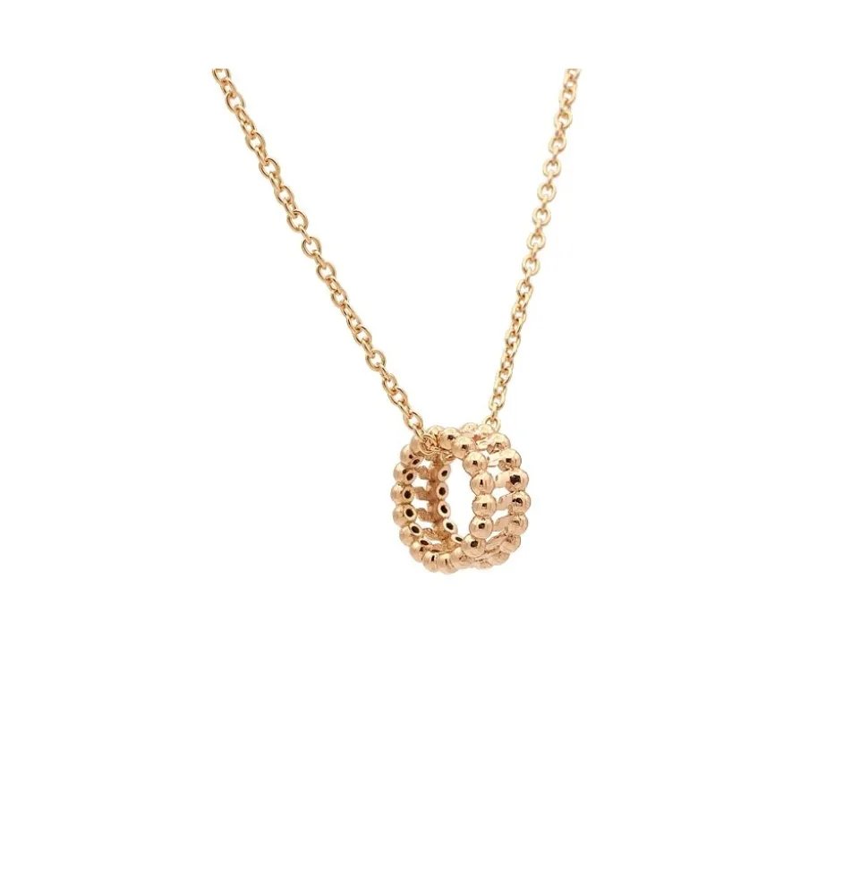 Colgante doble círculo de bolitas en oro rosa con cadena - 0985