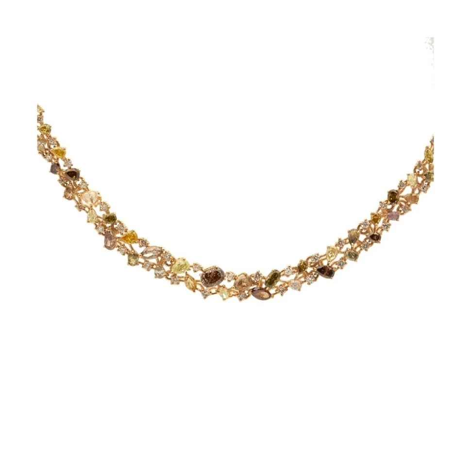 Collar de oro con diamantes multicolores