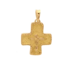 Cruz cuadrada de oro amarillo con figura de Cristo - 0362