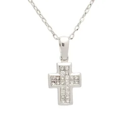 Cruz y cadena de oro blanco con diamantes