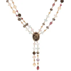 Gargantilla de oro rosa, cuarzo fumé y diamantes