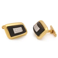 Gemelos de oro, ónix negro y diamantes - 3205