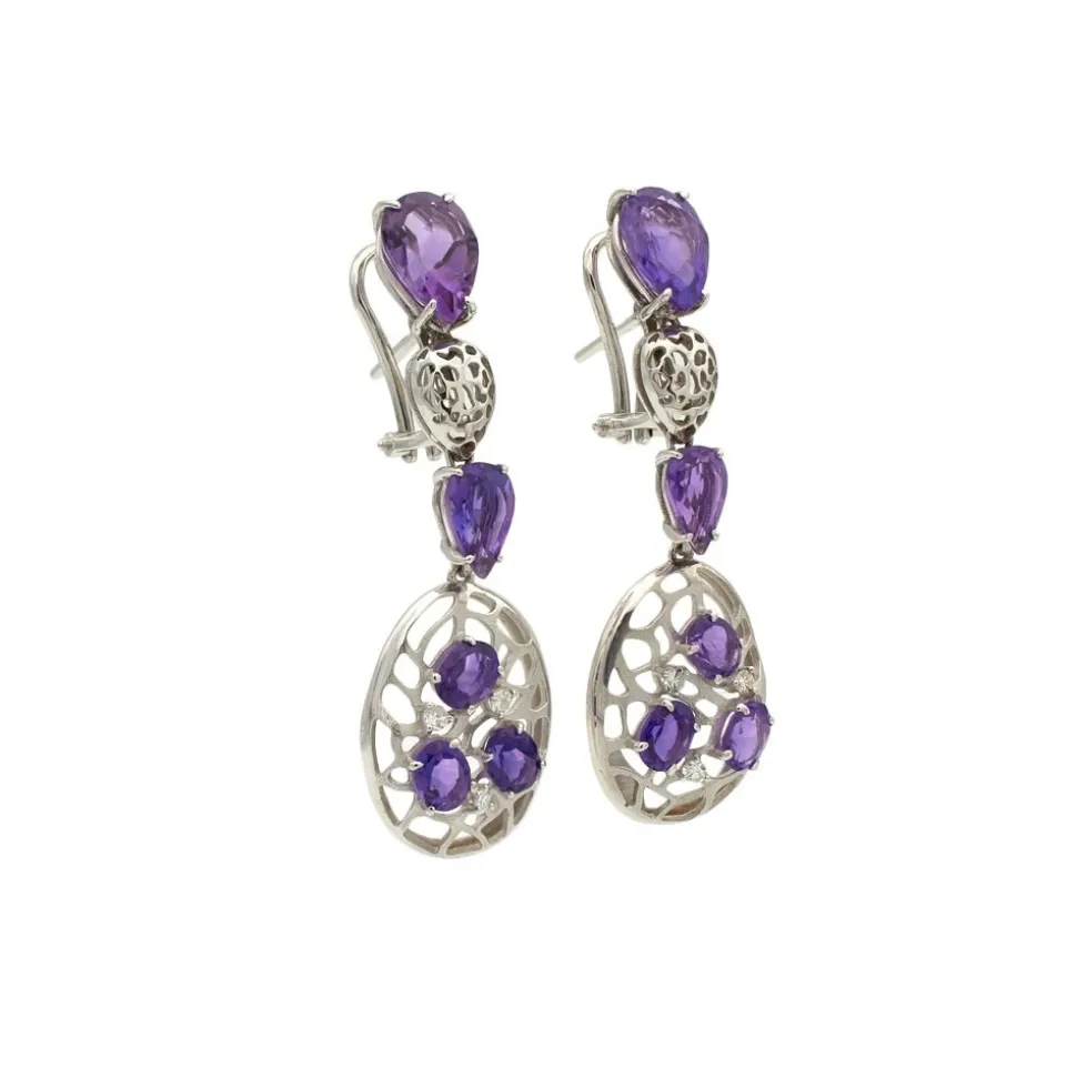 Pendientes calados con diamantes y amatistas