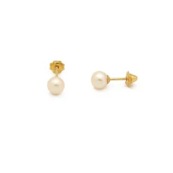 Pendientes de niña en oro amarillo y perla