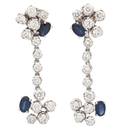 Pendientes de oro blanco, zafiros y diamantes