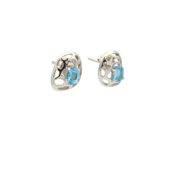 Pendientes de oro blanco calados con topacios - 0602