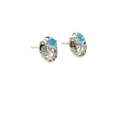 Pendientes de oro blanco calados con topacios azules - 0045