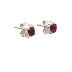 Pendientes de oro blanco con diamantes y rubíes - 0992