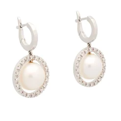 Pendientes de oro blanco, perlas cultivadas y diamantes