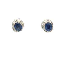 Pendientes de oro blanco con diamantes y zafiro - 0987