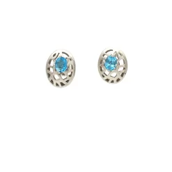 Pendientes de oro blanco calados con topacios azules - 0045
