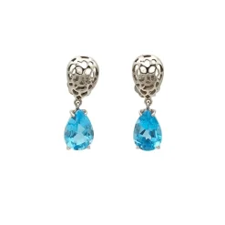 Pendientes de oro blanco calados con topacios - 0880