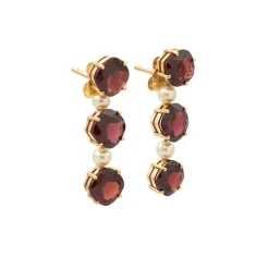 Pendientes de oro con perlas y granates - 0730
