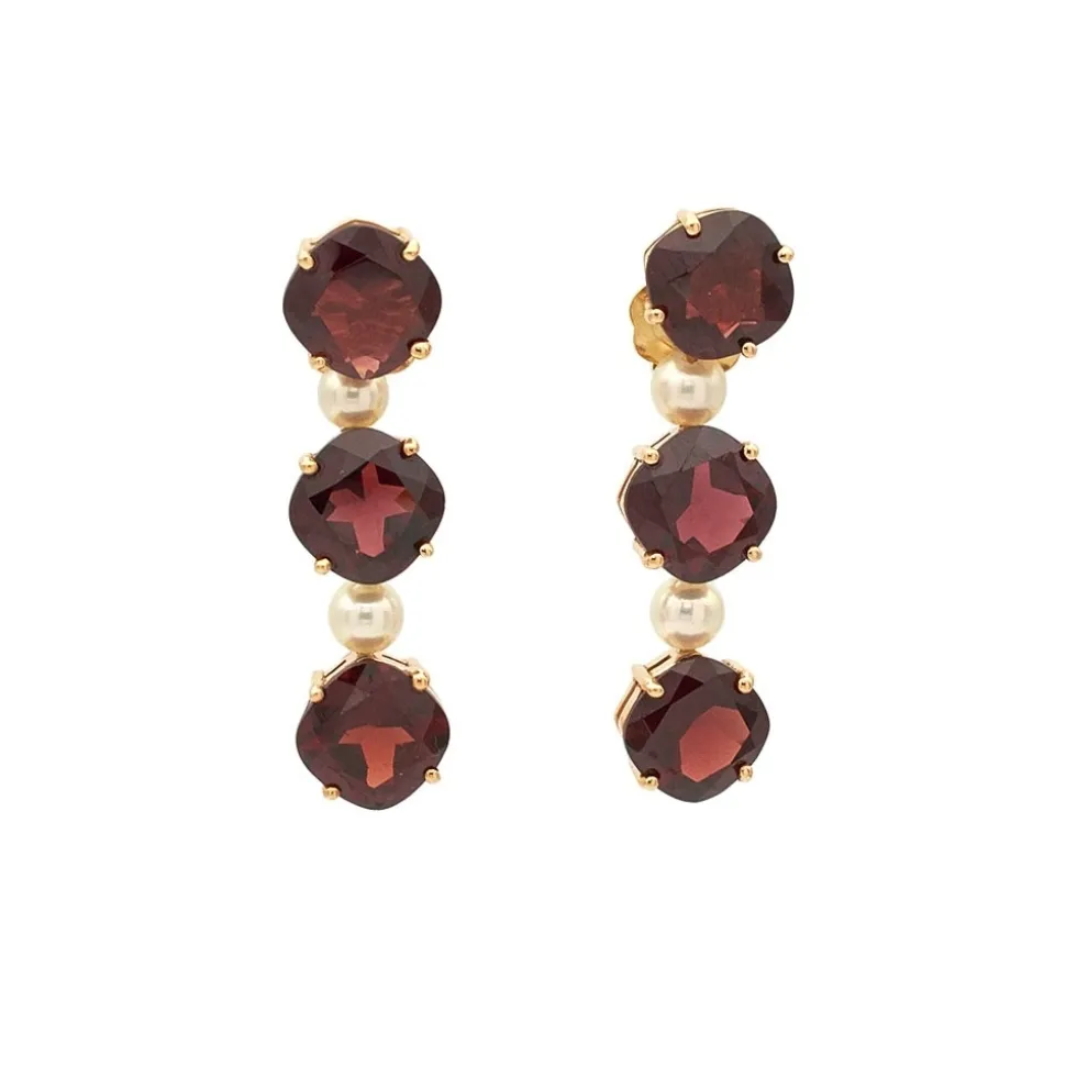 Pendientes de oro con perlas y granates - 0730