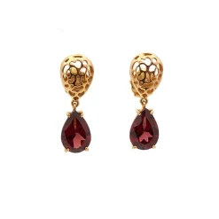 Pendientes de oro rosa calados con granates - 0439