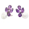 Pendientes de perlas y amatistas