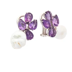 Pendientes de perlas y amatistas