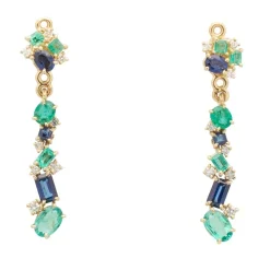 Pendientes desmontables con esmeraldas, zafiros y diamantes - 0453