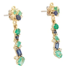 Pendientes desmontables con esmeraldas, zafiros y diamantes - 0453