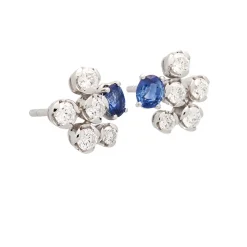 Pendientes flor de oro blanco con diamantes y zafiros