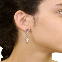Pendientes largos con cruz de diamantes - 1117