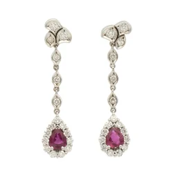 Pendientes largos con diamantes y rubíes - 1111