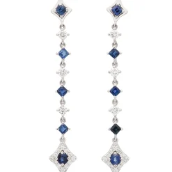 Pendientes largos con diamantes y zafiros
