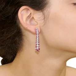 Pendientes largos con diamantes y rubíes - 0440