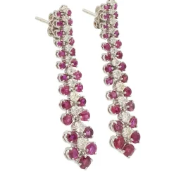 Pendientes largos con diamantes y rubíes - 0440