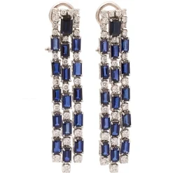 Pendientes largos de diamantes y zafiros - 0437