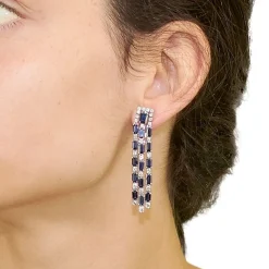 Pendientes largos de diamantes y zafiros - 0437