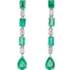 Pendientes largos de oro blanco con esmeraldas y diamantes