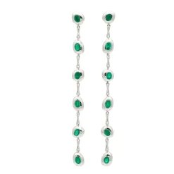 Pendientes largos de oro blanco y esmeraldas - 1022
