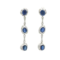 Pendientes largos de oro blanco, zafiros y diamantes - 1015