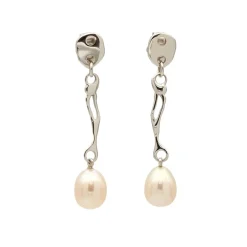 Pendientes largos de oro blanco con perlas cultivadas - 0918