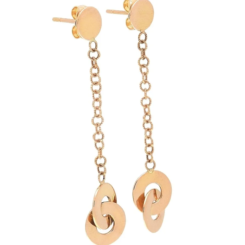 Pendientes largos de oro rosa con cadena