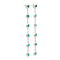 Pendientes largos de oro blanco y esmeraldas - 1022