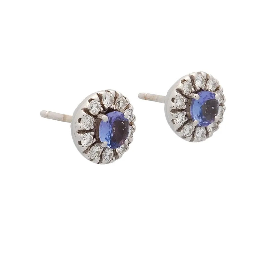 Pendientes redondos de tanzanitas y diamantes