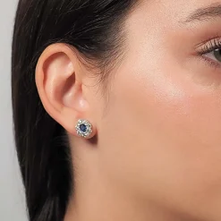 Pendientes zafiro central y diamantes