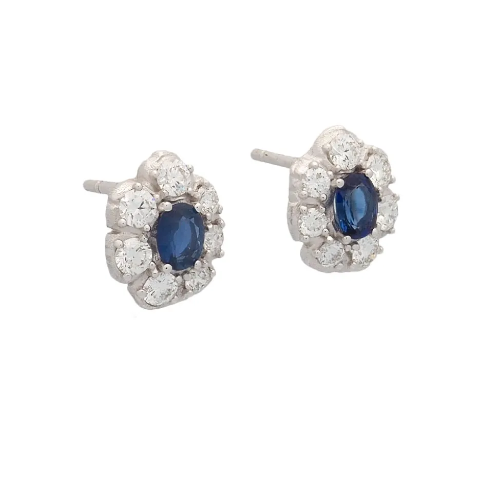 Pendientes zafiro central y diamantes