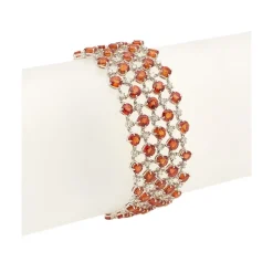 Pulsera de malla en oro blanco, diamantes y zafiros naranjas - 0190-1
