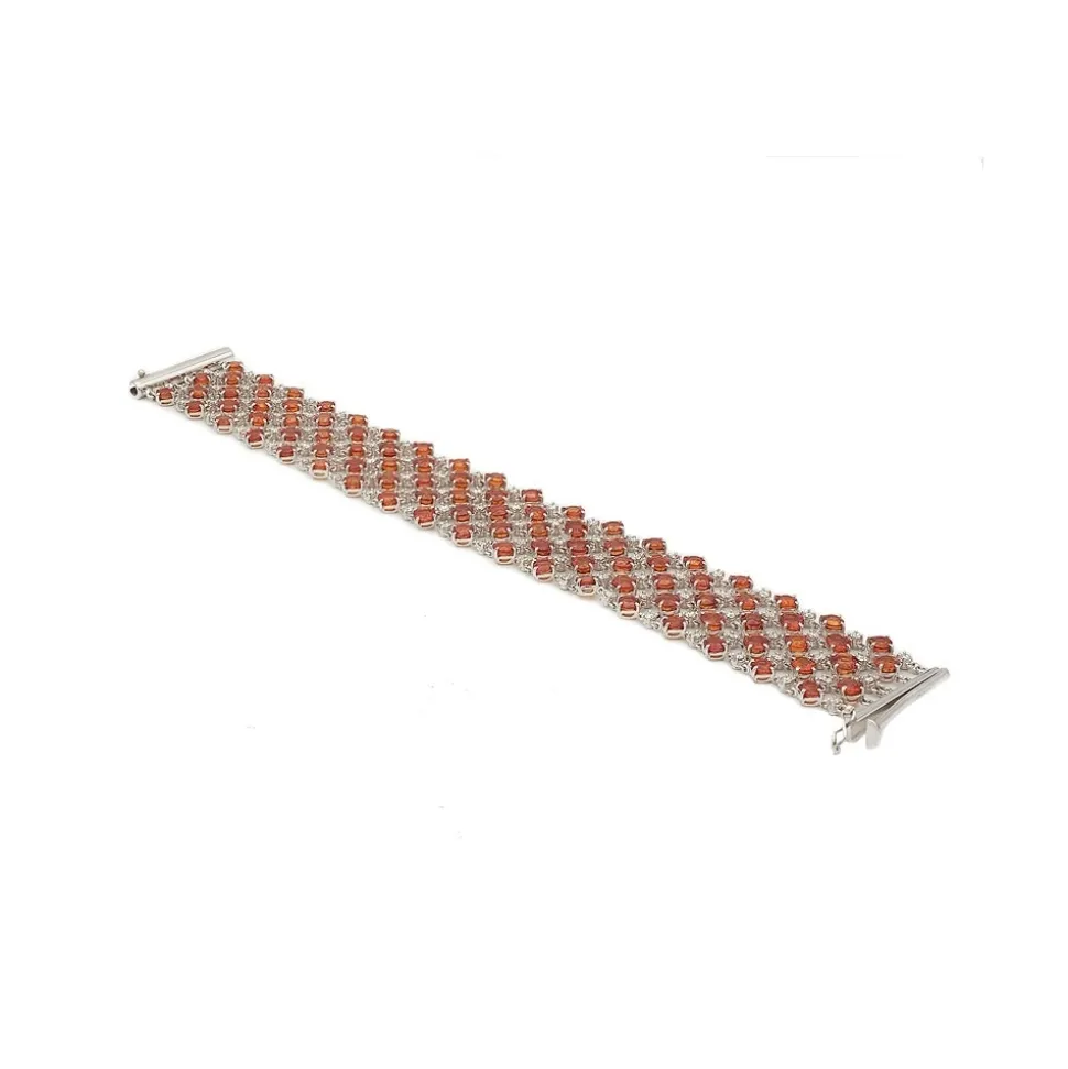 Pulsera de malla en oro blanco, diamantes y zafiros naranjas - 0190-1