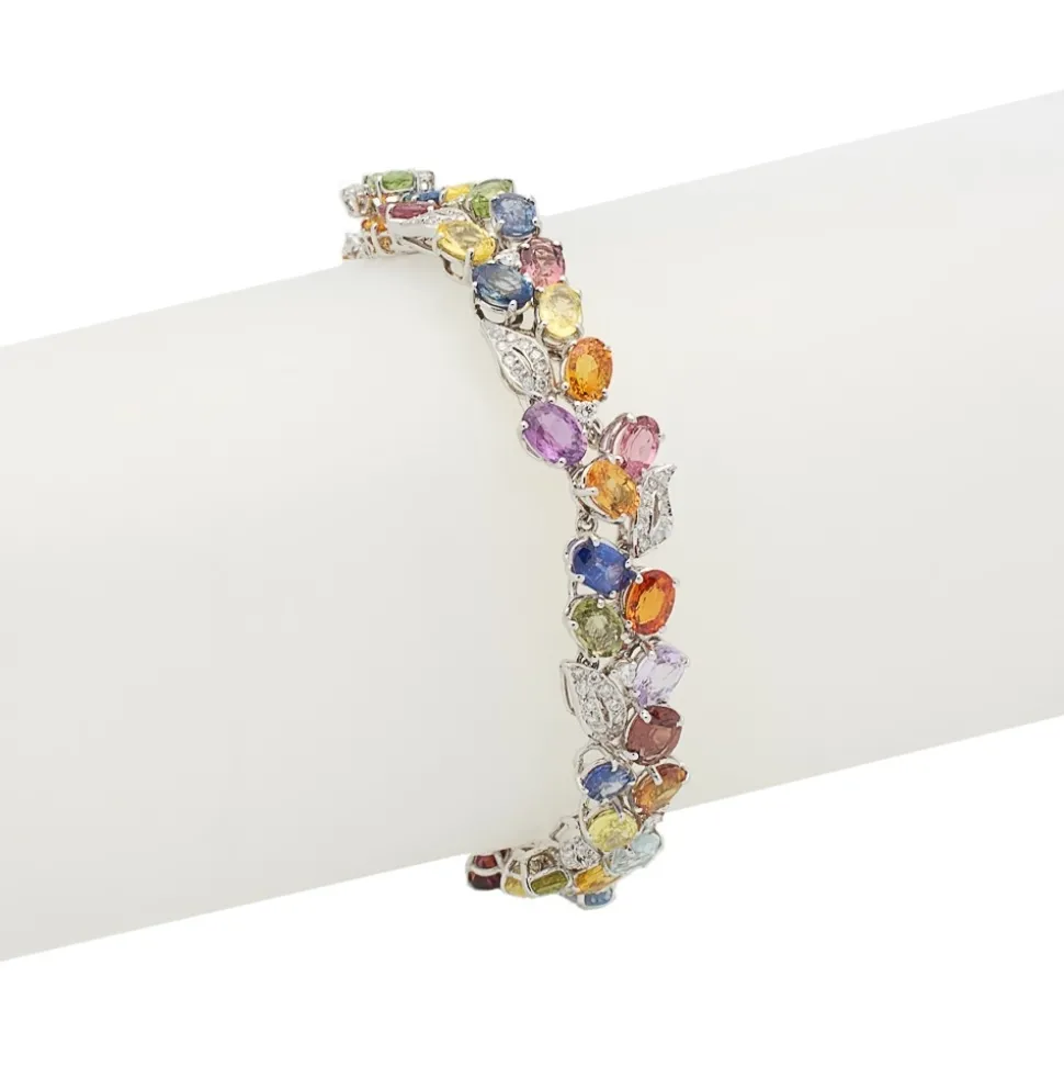 Pulsera de oro blanco con diamantes y zafiros - 0366-4
