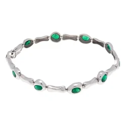 Pulsera oval de oro blanco y esmeraldas