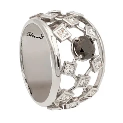 Sortija calada con diamante negro y brillantes