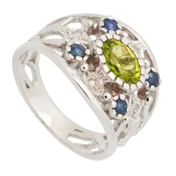 Sortija con Peridoto central, Zafiros y Diamantes - 0739