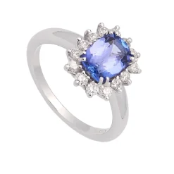 Sortija con tanzanita y orla de diamantes