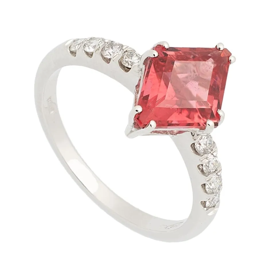 Sortija con Turmalina Roja y diamantes - 0442